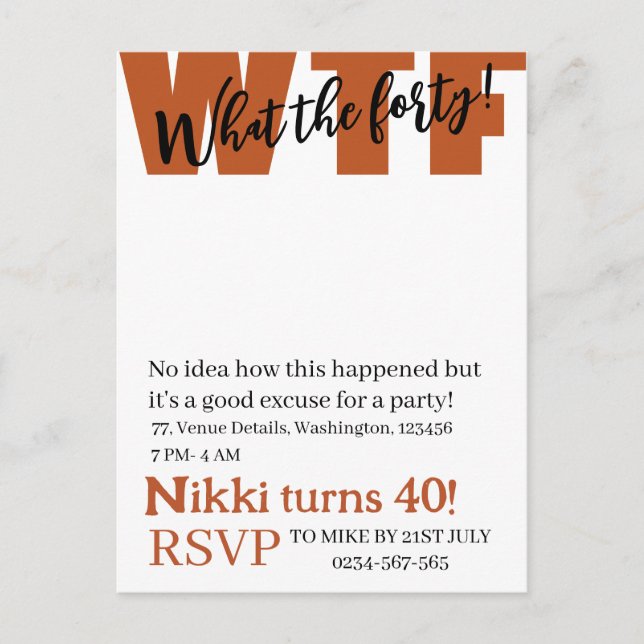 Personalized What the forty 40th funny birthday Postcard (Front)