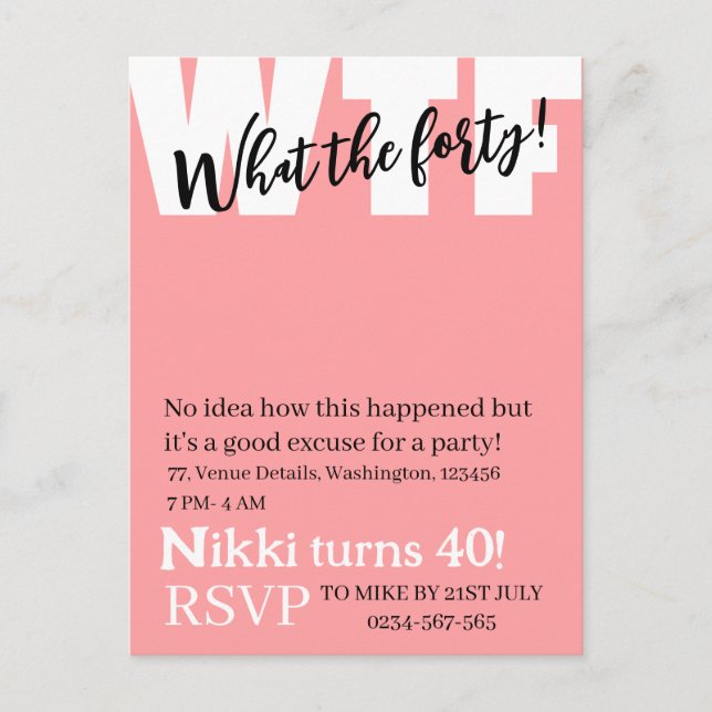 Personalized What the forty 40th funny birthday Postcard (Front)