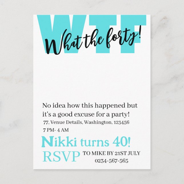 Personalized What the forty 40th funny birthday  Postcard (Front)