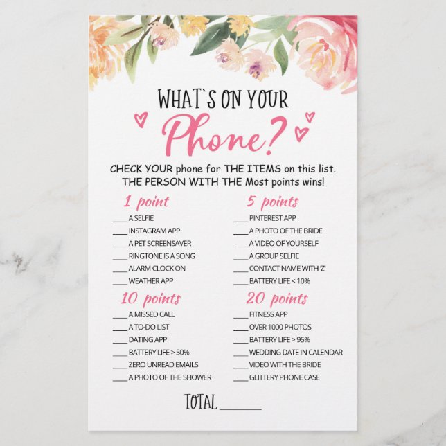 Personalized What's on your phone Baby Shower Game (Front)
