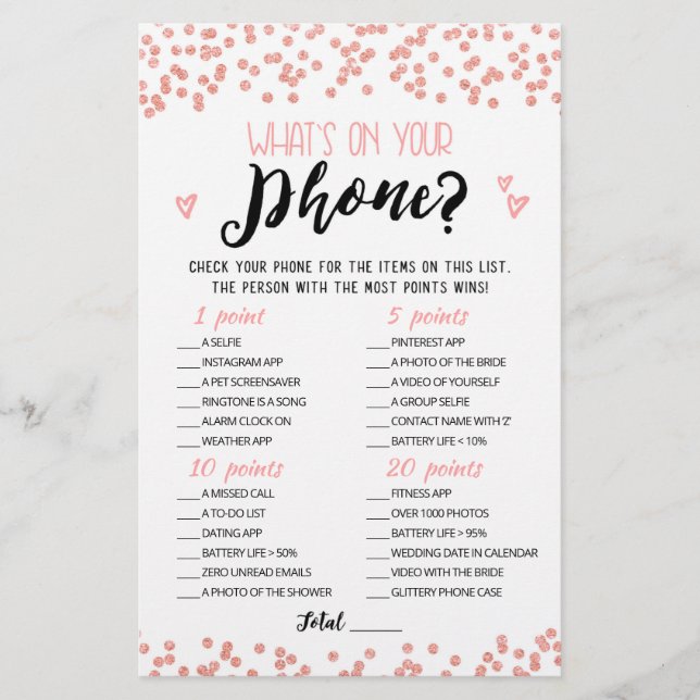 Personalized What's on your phone Hen Party game (Front)