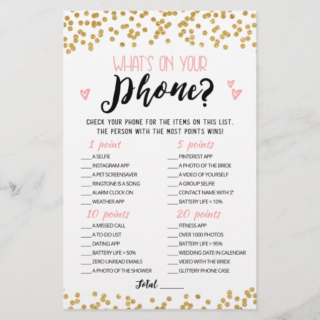 Personalized What's on your phone Hen Party game (Front)