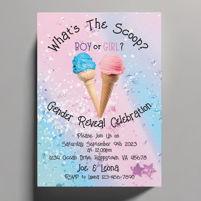 Personalized What's The Scoop Gender Reveal Invitation (What's The Scoop Ice Cream Gender Reveal Party Invitation)