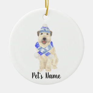 Personalized Wheaten Terrier Christmas Blue Scarf Ceramic Ornament