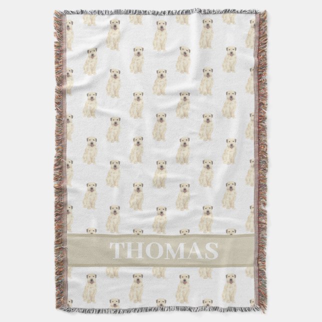 Personalized Wheaten Terrier Tan & White Throw Blanket (Front Vertical)