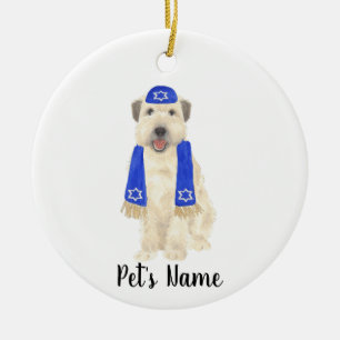 Personalized Wheaten Terrier Yarmulke and Scarf Ceramic Ornament
