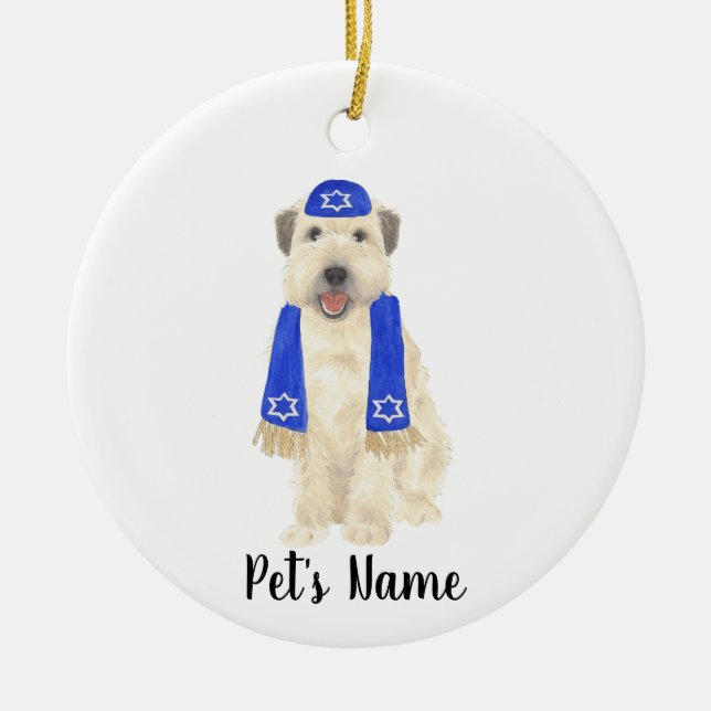 Personalized Wheaten Terrier Yarmulke and Scarf  Ceramic Ornament (Front)