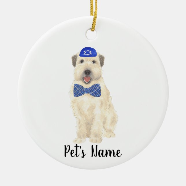 Personalized Wheaten Terrier Yarmulke and Tie  Ceramic Ornament (Front)
