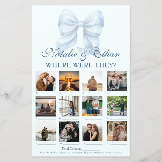 Personalized Where Were They Bridal Shower Game (Front)