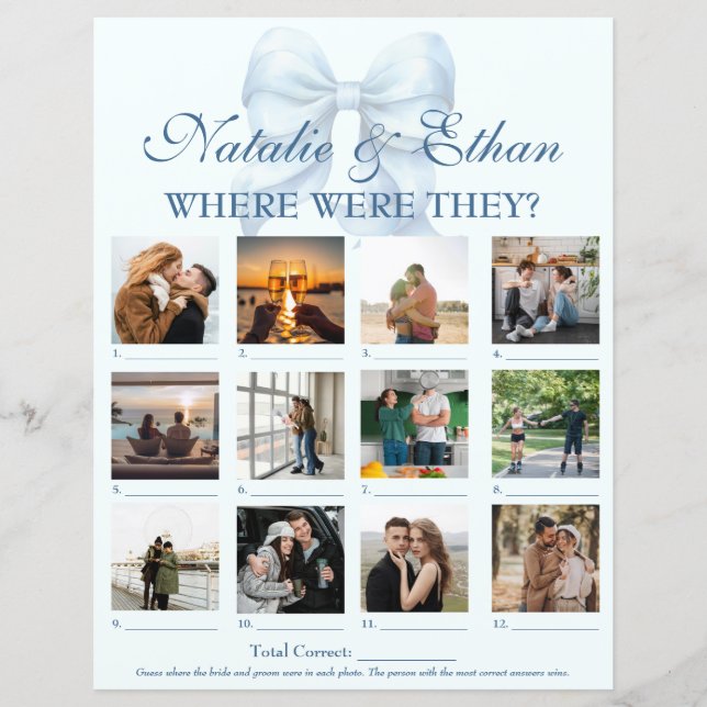 Personalized Where Were They Bridal Shower Game (Front)