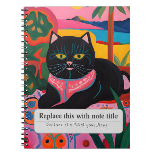 Personalized Whimsical Animals - Cute Black Cat Notebook