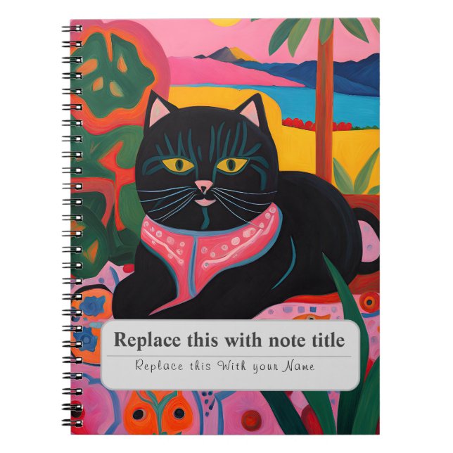 Personalized Whimsical Animals - Cute Black Cat Notebook (Front)