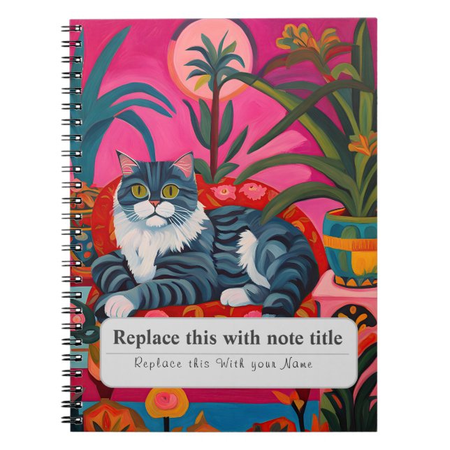 Personalized Whimsical Animals - Cute Cat+ Notebook (Front)
