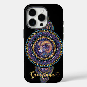 Personalized Whimsical Aries Ornamental Mandala iPhone 16 Pro Case