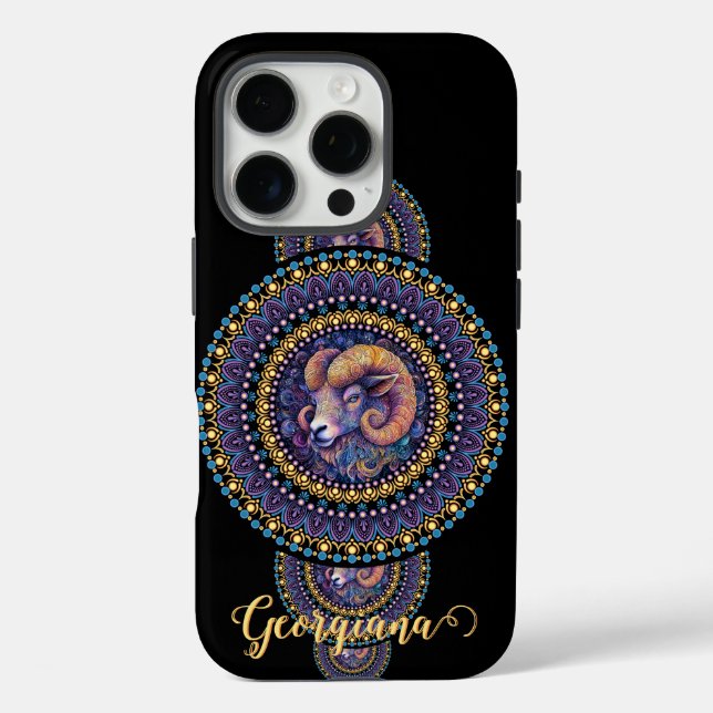 Personalized Whimsical Aries Ornamental Mandala Case-Mate iPhone Case (Back)