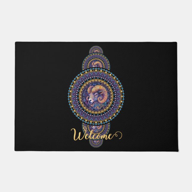 Personalized Whimsical Aries Ornamental Mandala Doormat (Front)