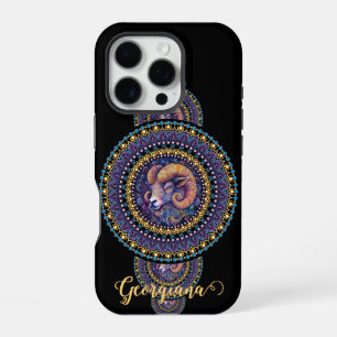 Personalized Whimsical Aries Ornamental Mandala iPhone 16 Pro Case