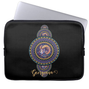 Personalized Whimsical Aries Ornamental Mandala Laptop Sleeve