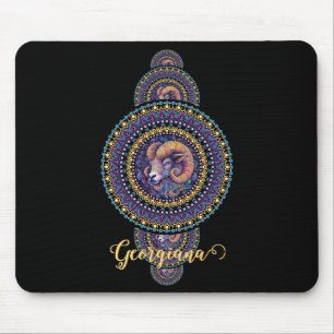 Personalized Whimsical Aries Ornamental Mandala Mouse Pad