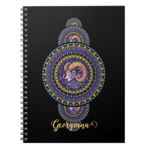 Personalized Whimsical Aries Ornamental Mandala Notebook