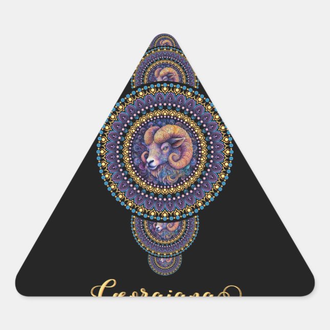 Personalized Whimsical Aries Ornamental Mandala Triangle Sticker (Front)