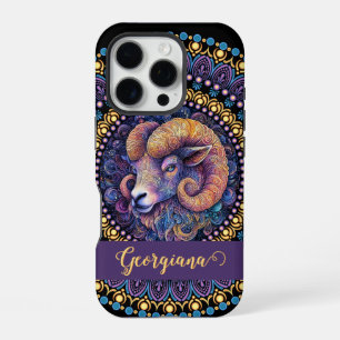 Personalized Whimsical Aries Zodiac Dot Mandala iPhone 16 Pro Case