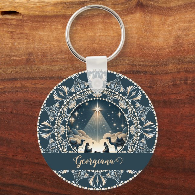 Personalized Whimsical Aries Zodiac Dot Mandala Keychain (Front)