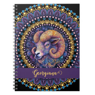 Personalized Whimsical Aries Zodiac Dot Mandala Notebook
