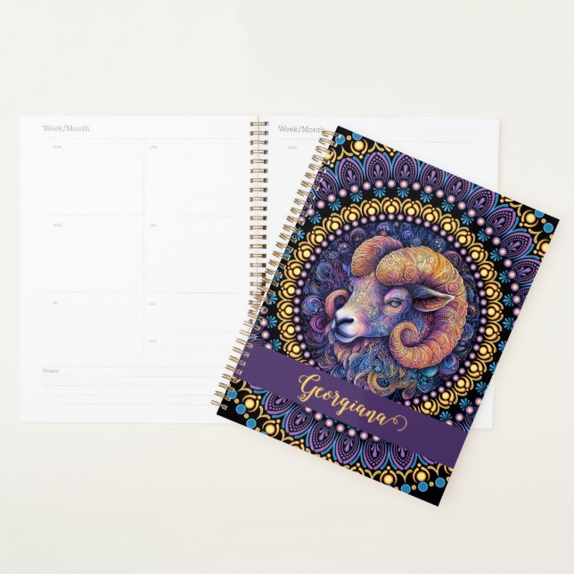 Personalized Whimsical Aries Zodiac Dot Mandala Planner (Display)