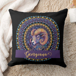 Personalized Whimsical Aries Zodiac Dot Mandala Throw Pillow
