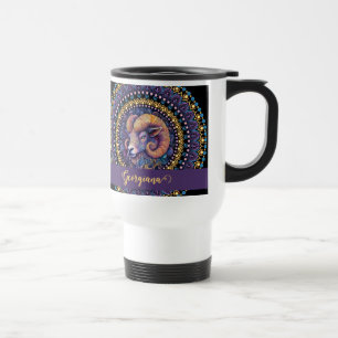 Personalized Whimsical Aries Zodiac Dot Mandala Travel Mug