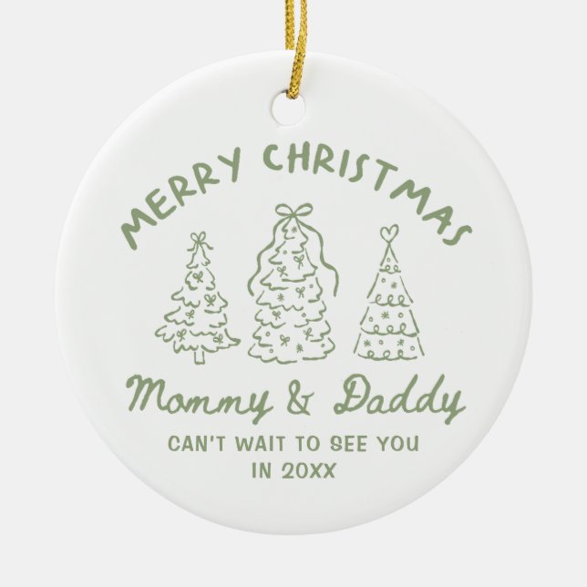 Personalized Whimsical Baby Announcement Ornament (Front)