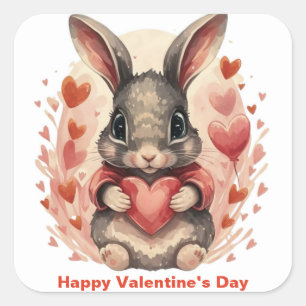 Personalized Whimsical Baby Bunny First Valentine Square Sticker