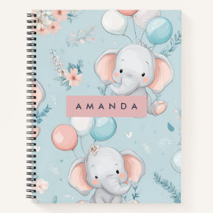 Personalized Whimsical Baby Elephant Pattern Notebook
