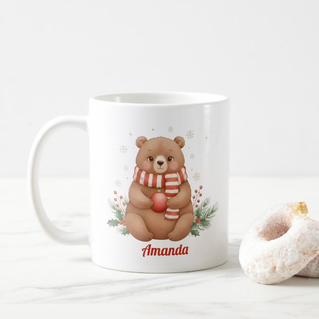 Personalized Whimsical Bear Christmas Mug (With Donut)