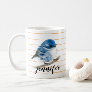 Personalized Whimsical Blue Warbler Bird Mug