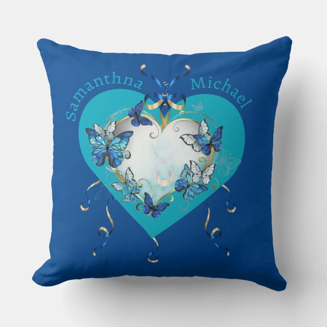 Personalized Whimsical Butterflies Heart Throw Pillow (Front)