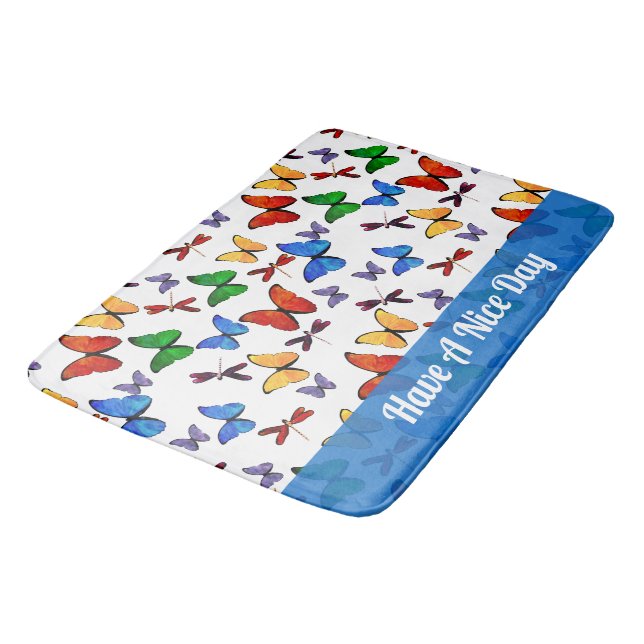 Personalized Whimsical Butterfly Garden Pattern Bath Mat (Angled)
