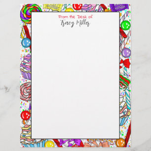 Personalized Whimsical Candy and Cupcakes   Letterhead
