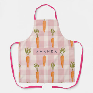 Personalized Whimsical Carrot and Pink Gingham Apron