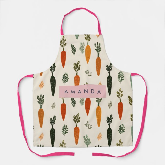 Personalized Whimsical Carrot Patch Rustic Apron (Front)