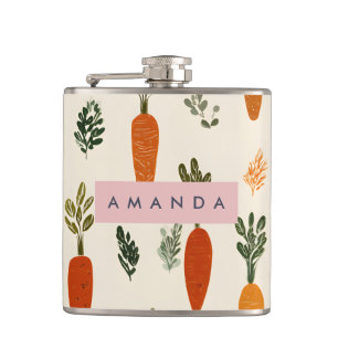 Personalized Whimsical Carrot Patch Rustic Hip Flask