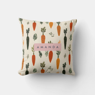 Personalized Whimsical Carrot Patch Rustic Throw Pillow
