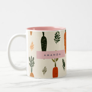 Personalized Whimsical Carrot Patch Rustic Two-Tone Coffee Mug