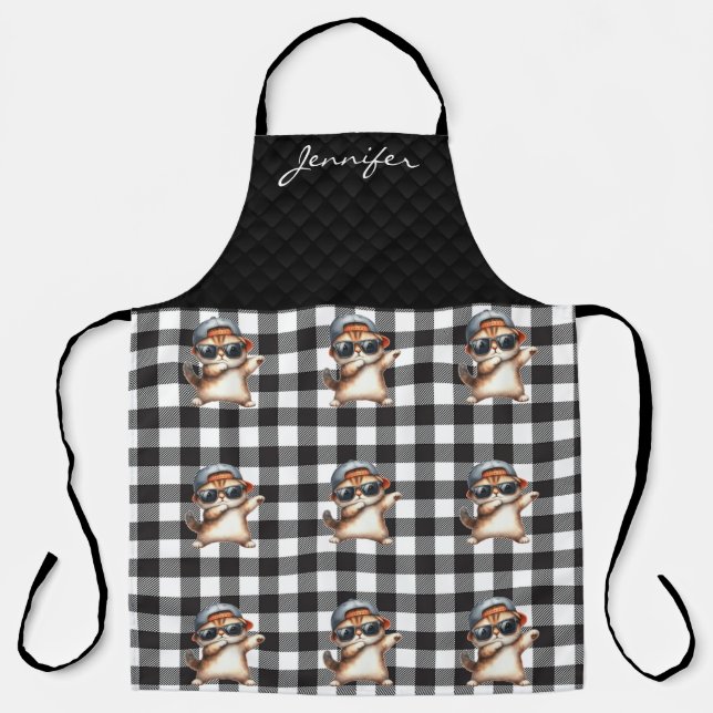 Personalized Whimsical Cat All-Over Print Apron (Front)