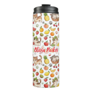 Personalized Whimsical Cats & Summer Fruit Thermal Tumbler