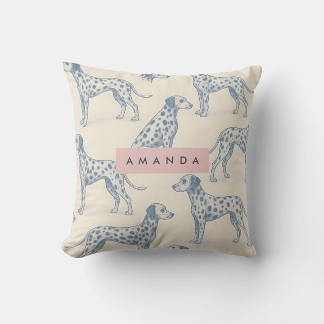 Personalized Whimsical Charming Dalmatian Pattern Throw Pillow (Front)