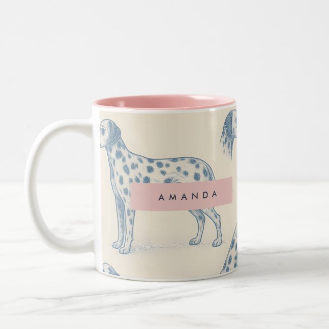 Personalized Whimsical Charming Dalmatian Pattern Two-Tone Coffee Mug (Left)