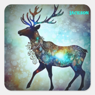 Personalized Whimsical Christmas Reindeer Labels,  Square Sticker