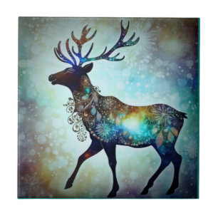 Personalized Whimsical Christmas Reindeer Tile
